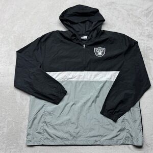 Las Vegas Raiders Windbreaker Mens 2XL Black Quarter Zip Colorblock Jacket NFL